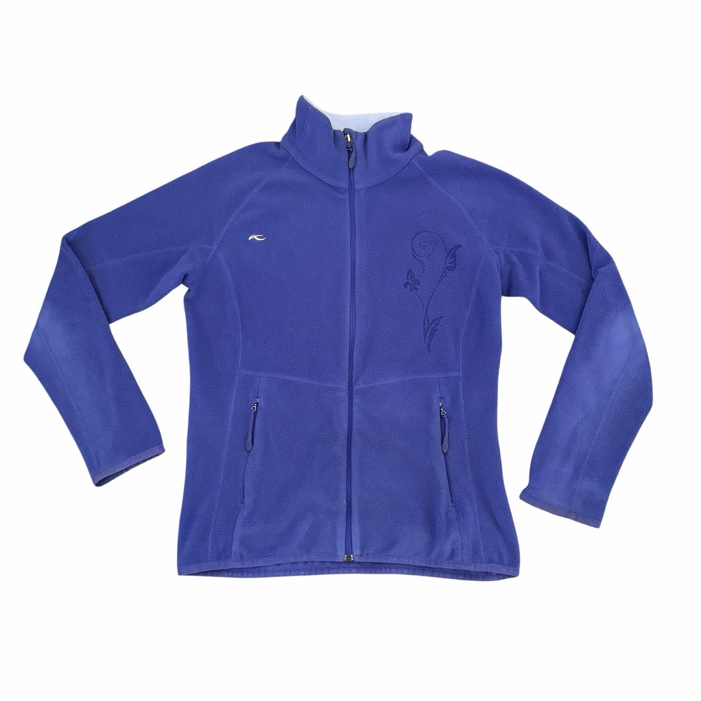 Kjus Fleece Jacket Floral Embroidered Accept Full Zip Womens Large Blue Purple